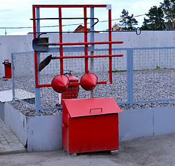 Image showing  Fire Shield on the wall. Set primary fire extinguishing equipment.