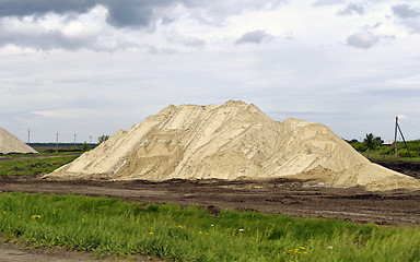 Image showing  Yellow excavator working digging in sand quarry