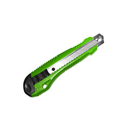 Image showing Green stationery knife on a white background