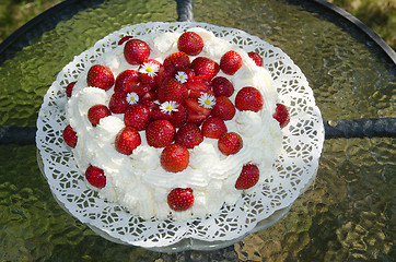 Image showing Decorated strawberry cake