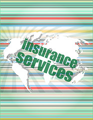 Image showing word insurance services on digital screen 3d vector quotation marks with thin line speech bubble. concept of citation, info, testimonials, notice, textbox. flat style trend design