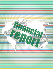 Image showing financial report word on digital screen, mission control interface hi technology vector quotation marks with thin line speech bubble. concept of citation, info, testimonials, notice, textbox. flat sty