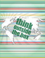 Image showing think outside the box words on digital touch screen vector quotation marks with thin line speech bubble. concept of citation, info, testimonials, notice, textboxflat style trend design