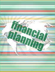 Image showing business concept: words financial planning on digital screen vector quotation marks with thin line speech bubble. concept of citation, info, testimonials, notice, textbox. flat style trend design