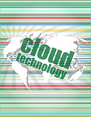 Image showing words cloud technology on digital screen, information technology concept vector quotation marks with thin line speech bubble. concept of citation, info, testimonials, notice, textbox. flat style trend