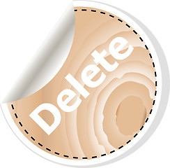 Image showing delete word on vector business wooden app icon isolated on white background.