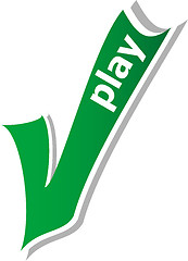 Image showing play word on green check mark symbol and icon for approved design concept and web graphic on white background.