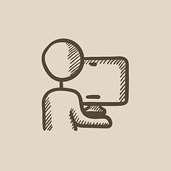 Image showing Man working at his computer sketch icon.