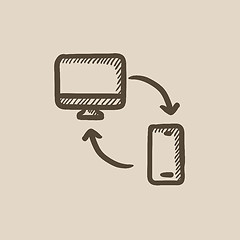 Image showing Synchronization computer with phone sketch icon.