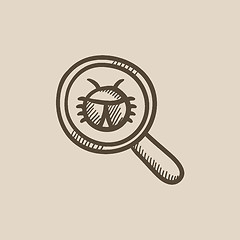 Image showing Bug under magnifying glass sketch icon.