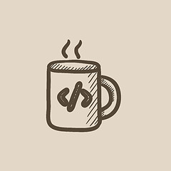 Image showing Cup of coffee with code sign sketch icon.