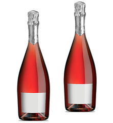 Image showing Isolated bottles of red (rose) wine over a white background