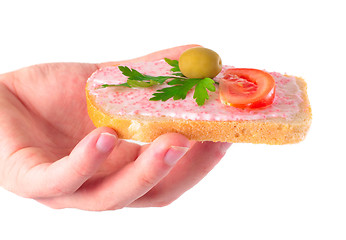 Image showing man holding delicious toast