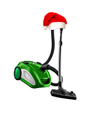 Image showing Vacuum cleaner with christmas hat