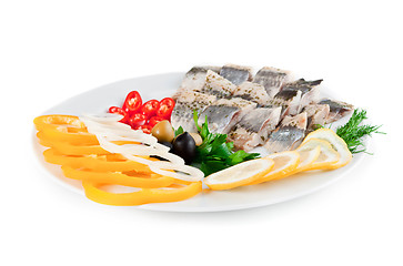 Image showing fish with vegetables and olives