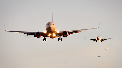 Image showing Passenger jetliner landing in airport 