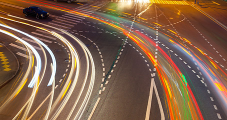 Image showing crossroads with traces lights of cars at night