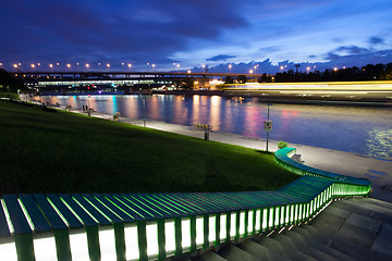 Image showing Evening landscape with Luzhniki Metro Bridge. Moscow, Russia