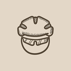 Image showing Man in bicycle helmet and glasses sketch icon.