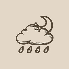 Image showing Cloud with rain and moon sketch icon.