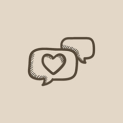 Image showing Heart in speech bubble sketch icon.