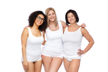 Image showing group of happy plus size women in white underwear