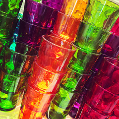 Image showing Stacks of colorful glasses