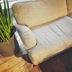 Image showing Room with striped sofa and plant decoration