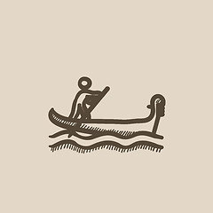 Image showing Sailor rowing boat sketch icon.