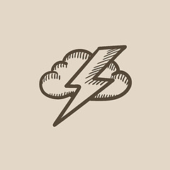 Image showing Cloud and lightning bolt sketch icon.