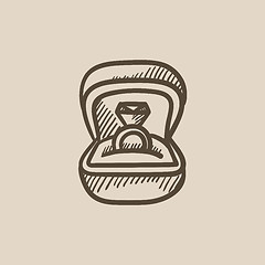 Image showing Wedding ring in gift box sketch icon.