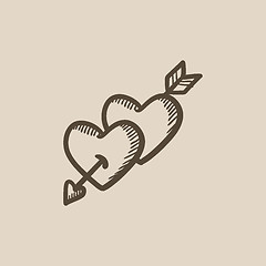 Image showing Two hearts pierced with arrow sketch icon.