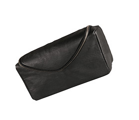 Image showing Mans black leather accessory bag or pouch isolated on white