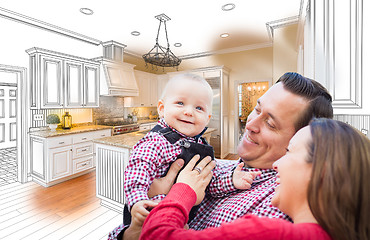 Image showing Young Family Over Custom Kitchen Drawing and Photo Combination