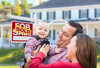 Image showing Young Family In Front of For Sale Sign and House