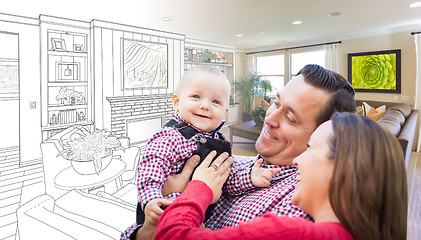 Image showing Young Family Over Living Room Design Drawing Photo Combination