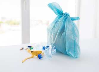 Image showing close up of rubbish bag with trash at home