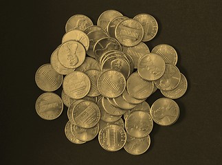 Image showing Dollar coins 1 cent wheat penny cent - vintage