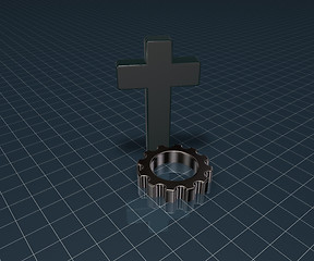 Image showing christian cross and gear wheel - 3d rendering