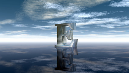 Image showing metal uppercase letter e under cloudy sky - 3d rendering