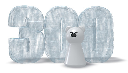 Image showing frozen number three hundred and polar bear - 3d rendering