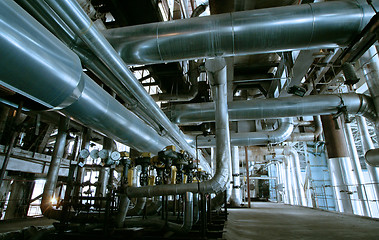 Image showing Industrial zone, Steel pipelines, valves and pumps