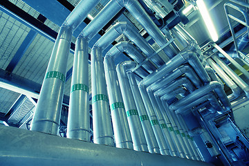 Image showing Industrial zone, Steel pipelines and valves