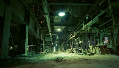 Image showing Old creepy, dark, decaying, destructive, dirty factory