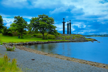 Image showing Swords in Rock Hafrsfjord, Norway