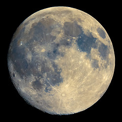 Image showing Full moon seen with telescope, enhanced colours