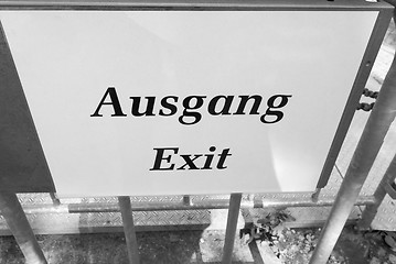 Image showing Ausgang sign meaning exit in black and white