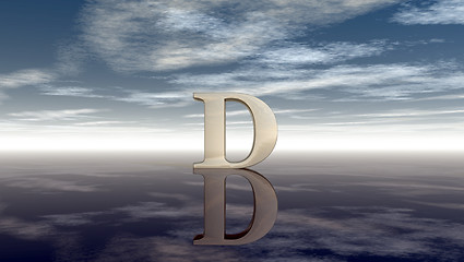 Image showing metal uppercase letter d under cloudy sky - 3d rendering