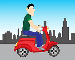 Image showing Man goes on scooter