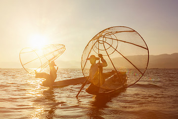 Image showing  Traditional Burmese fisherman at Inle lake, Myanmar